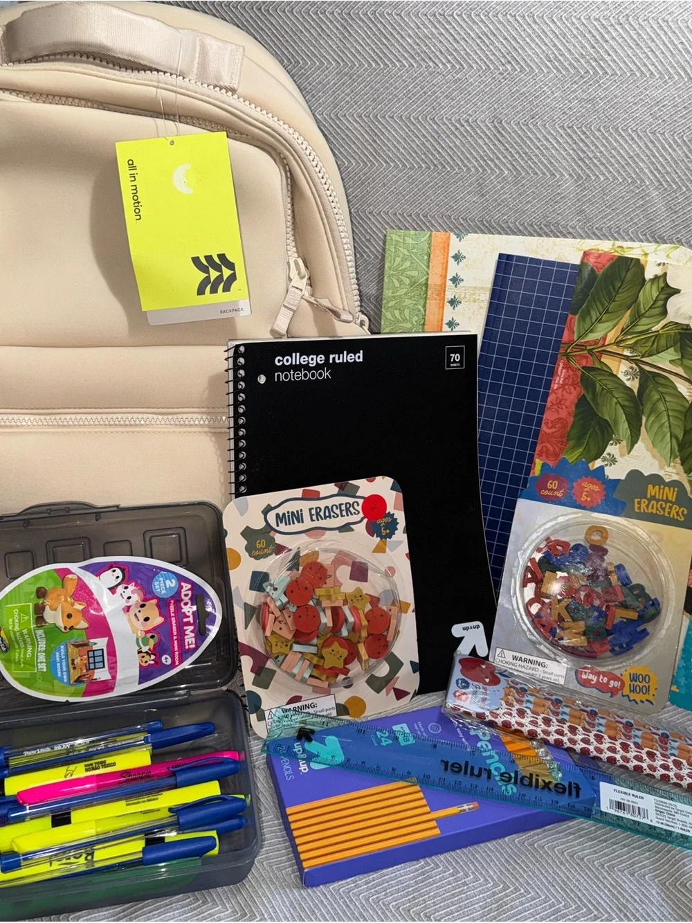 all in motion Cream Backpack with school supplies - Ready For back to school.